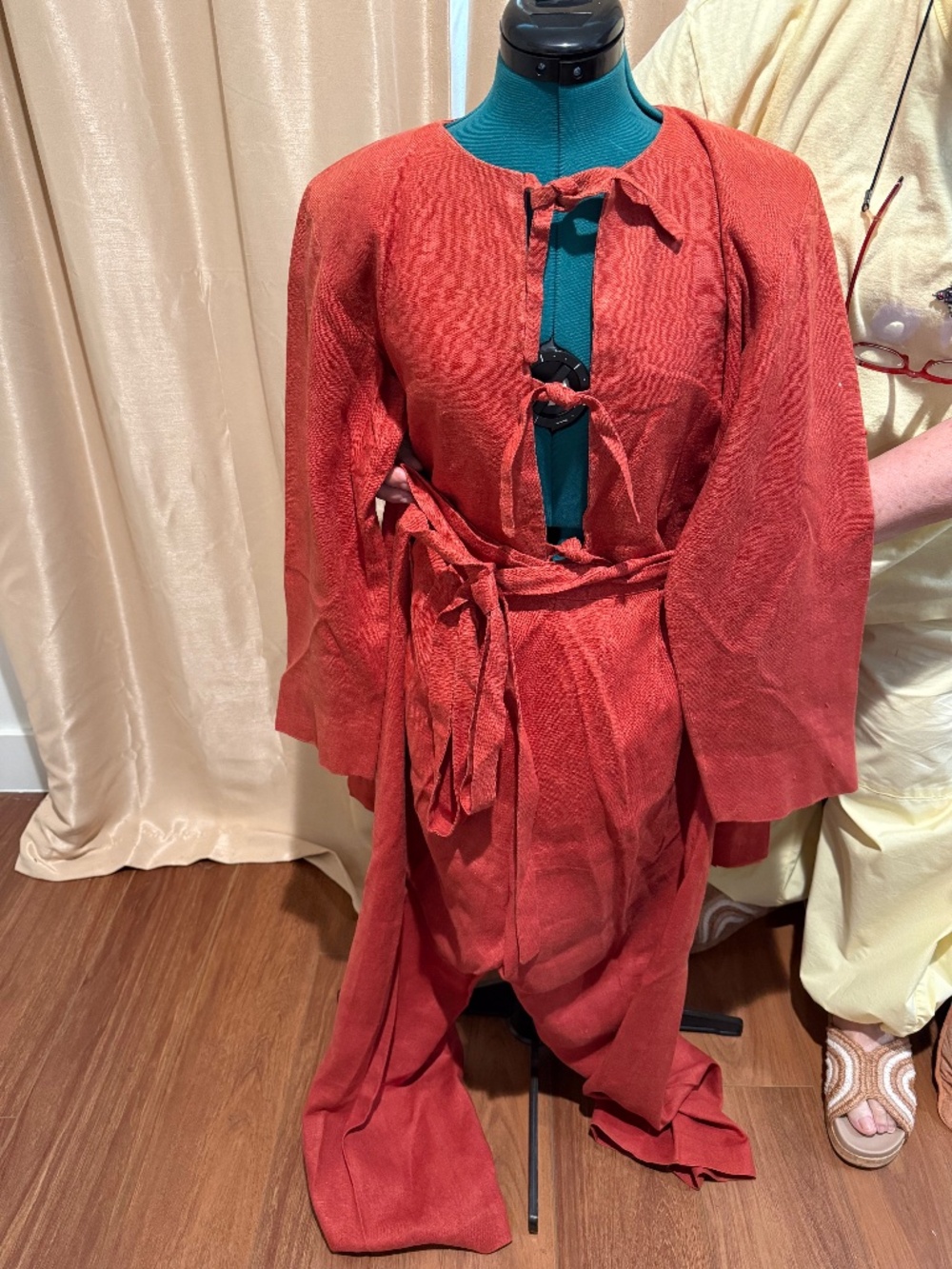 Terracotta 100% Linen Two-Piece Set | Front Tie Tunic Top & Pleated Wide Leg Pan